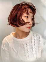 ヴヴ(Bub)&nbsp;ブリーチなしダブルカラー ボブ オレンジブラウン 前髪カット