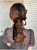 編み下ろし 結婚式ヘアセット 参列 ベロア