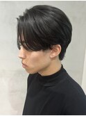 センターパートニュアンスパーマツーブロックメンズマッシュ