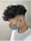 スペインカールツーブロックフェード福岡メンズパーマメンズヘア