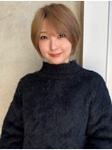 みね前下がりひし形ショートボブ30代40代50代くびれヘア丸顔面長