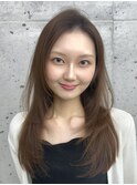 美髪ピンクブラウン韓国ハイレイヤーロングセミディ顔周り前髪