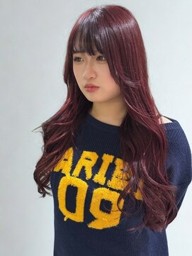 艶感ボルドーレッド×ウェーブロング