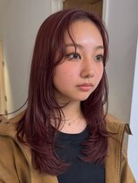 ナループロアポンテ(Nalu pu loa PONTE)&nbsp;ミディアムレイヤーパーマ落とし暖色ブラウンレッドブラウン