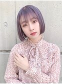 ぱっつん前髪/切りっぱなしボブ/アイスラベンダー