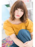 暖色系カラー厚めバングラブカジュアルふわふわボブb1