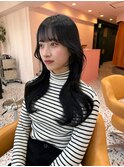 韓国ヘア/くびれヘア/顔まわりカット/前髪あり/ブルーブラック