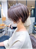 絶壁解消×マロンベージュ×40代×前髪長め大人ショートボブ永