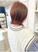 福山市美容室Caary 春の暖色ベリーカラーのインナーボブ