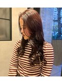 暖色カラー/ワインレッドカラー/顔まわりカット/20代