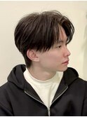 韓国風センターパートシースルーバングメンズ透明感カラー