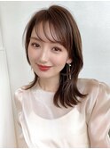 ミニウルフ前髪パーマ韓国くびれミディアムチェリーブラウン