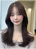 小顔外ハネミディアムアッシュ20代30代40代くびれミディ韓国ヘア