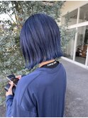カット切りっぱなしマッシュショートエモージュブルーブラック
