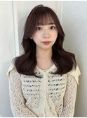 ピンクブラウン　レイヤーカット　顔周り　韓国