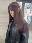 レイヤーカット/顔まわりカット/暖色カラー/カシスレッド