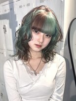 アドネ プライム(adne prime)&nbsp;ミントグリーン/ブラウンアシンメトリーブロックデザイン