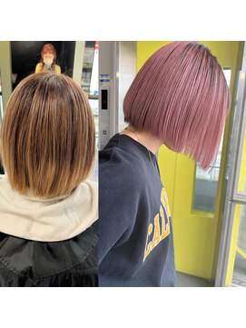 ガルボヘアー 桟橋店(garbo hair) ガルボ桟橋　ピンクカラー　ボブ　ケアブリーチ