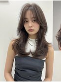 レイヤーカットロングハイレイヤー顔周りレイヤーベージュカラー