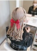 編み込みハーフアップ