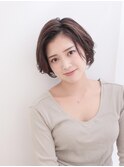 前髪パーマ/小顔カット/耳かけショート/くすみカラー/大人ボブ