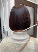 ボルドーカラーワインレッドレッドカラー赤髪ボブ暖色カラー艶髪