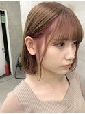 フェイスフレーミングインナーカラーピンク切りっぱなしボブ