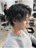 メンズセンターパートウルフパーマ波巻パーマスパイラルパーマ