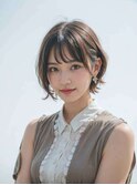 ◎前髪パーマ レイヤーロング 黒髪 グレーベージュ 小顔