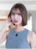 大人かわいい前髪セシルカットココアブラウンフリンジウェーブ