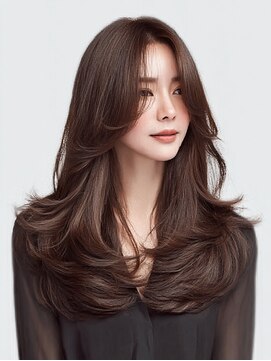 ダル 渋谷/表参道(DAL.) 顔周りカットハッシュカットダークブラウンワンホンレイヤー韓国