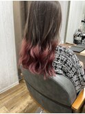 コテ巻きロング×ピンクグラデーション