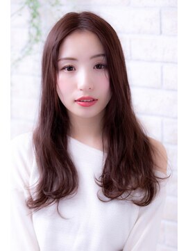 エルデ ナインズ ヘアー スタンド 川口店(elde 9's HAIR STAND) ピンクベージュorインナーグレージュの厚めバング大人ヘア