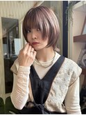 ショートウルフ ピンクブラウン ブリーチなしダブルカラー