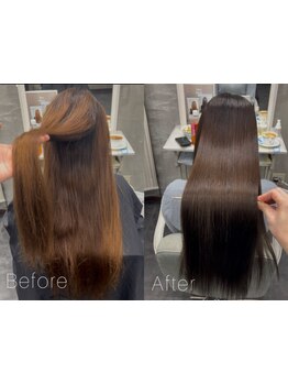 ダメージ毛、エイジング毛に特化したストレート技術。乾燥で硬い髪、広がる髪、様々な髪質に対応可◎