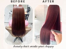 髪質改善カラーとハイブリッド縮毛矯正で、艶めく美髪を実感！