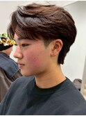 メンズセンターパートウルフセンターパートニュアンスパーマ襟足
