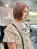 ケンジ 横浜(KENJE) 切りっぱなしボブ/ピンクベージュ/ダブルカラー/ミルクティー