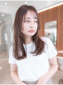 20代30代大人可愛い斜めバング/レイヤーカットシルキーベージュ