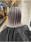 バレイヤージュ、ハイライト、レイヤーロング、グレーベージュ