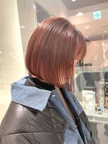 ヘアーズギャラリー なんば高島屋店(Hair's Gallery)&nbsp;切りっぱなしボブ/コーラルピンク/暖色３０代、４０代、５０代