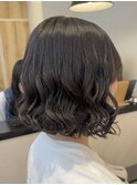 ボブのコテ巻き風パーマ少しゆるめ 30代 新デジタルパーマ