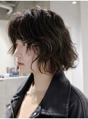 天神大名顔周りレイヤーカットミディアムボブタッセルボブパーマ