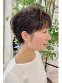大人可愛いショート/小顔/ハイライト/白髪ぼかし/30代/40代