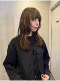 くすみベージュ ワイドバング マッシュバング