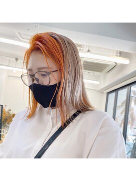 フラム 渋谷(flamme) blonde beige × face flaming Orange color