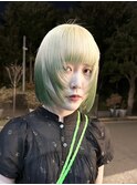 ルーツカラー裾カラーエメラルドグリーンハイトーンカラーボブ