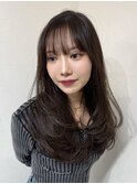 顔まわりレイヤー 艶カラー 暗髪 韓国風 髪質改善 福岡美容室