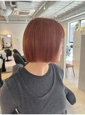 オレンジベージュ ボブ ピンクベージュショートボブ