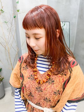 テトヘアー(teto hair) オレンジカラー、オレンジベージュ、ワイドバング、ウルフカット
